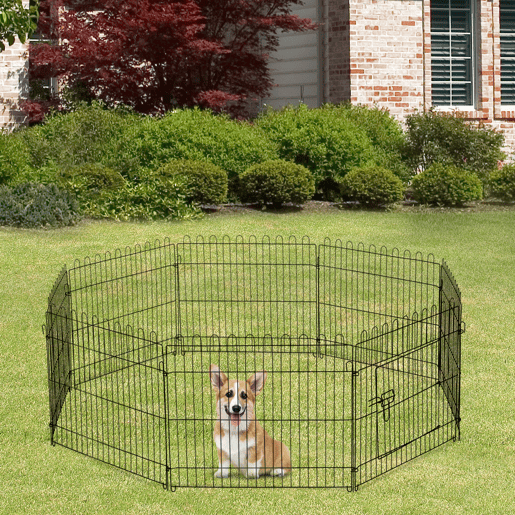 PawHut Parque para Animais de Estimação com 8 Paineis 71x61cm Dobrável Cerca para Animais de Estimação com Porta com Trava para Jardim Pátio Exterior Preto