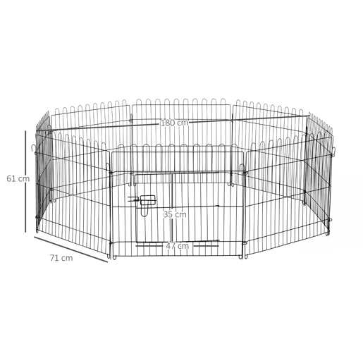PawHut Parque para Animais de Estimação com 8 Paineis 71x61cm Dobrável Cerca para Animais de Estimação com Porta com Trava para Jardim Pátio Exterior Preto