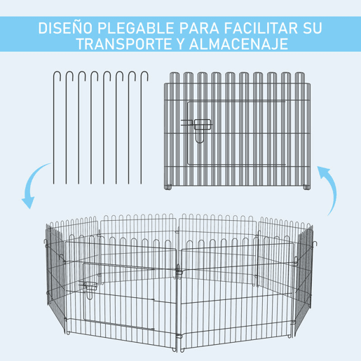 PawHut Parque para Animais de Estimação com 8 Paineis 71x61cm Dobrável Cerca para Animais de Estimação com Porta com Trava para Jardim Pátio Exterior Preto