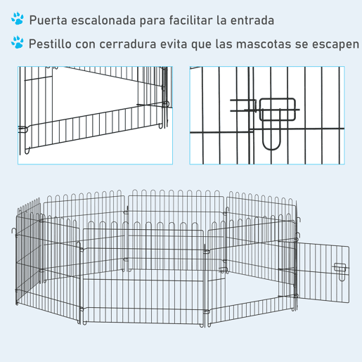 PawHut Parque para Animais de Estimação com 8 Paineis 71x61cm Dobrável Cerca para Animais de Estimação com Porta com Trava para Jardim Pátio Exterior Preto