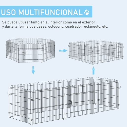 PawHut Parque para Animais de Estimação com 8 Paineis 71x61cm Dobrável Cerca para Animais de Estimação com Porta com Trava para Jardim Pátio Exterior Preto