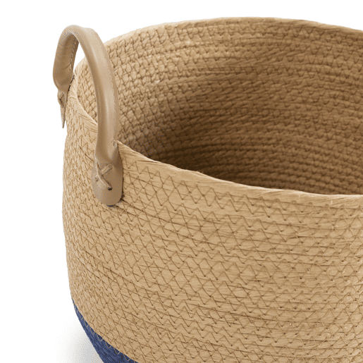 Conjunto de 3 cestos Tecla em fibra natural com pegas, azulnatural