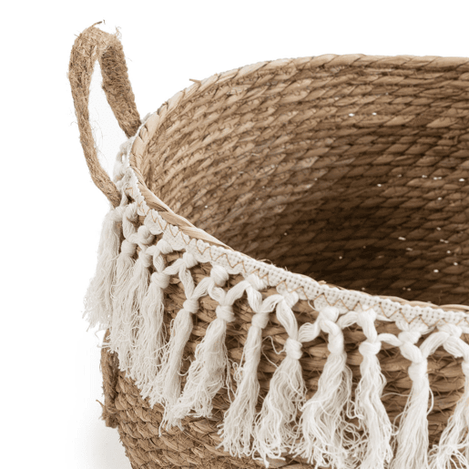 Conjunto de 3 cestos Jula em fibra natural com pegas, branconatural