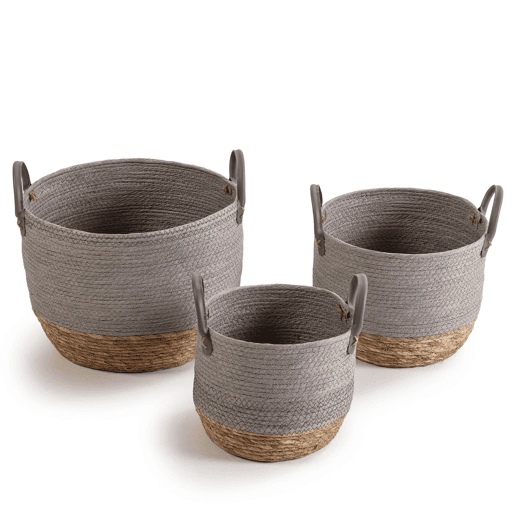 Conjunto de 3 cestos Neves em fibra natural e papel, cinzentonatural