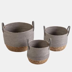 Conjunto de 3 cestos Neves em fibra natural e papel, cinzentonatural