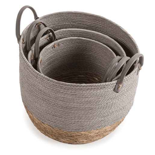 Conjunto de 3 cestos Neves em fibra natural e papel, cinzentonatural