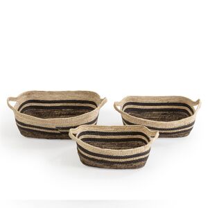 Conjunto de 3 cestos Luar em fibra natural e papel, castanhobege com pegas