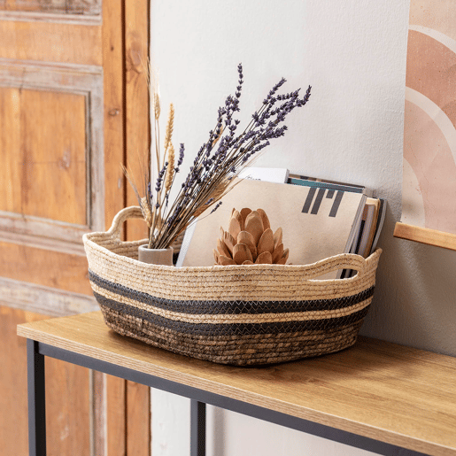 Conjunto de 3 cestos Luar em fibra natural e papel, castanhobege com pegas