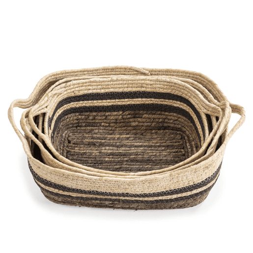 Conjunto de 3 cestos Luar em fibra natural e papel, castanhobege com pegas