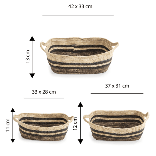 Conjunto de 3 cestos Luar em fibra natural e papel, castanhobege com pegas
