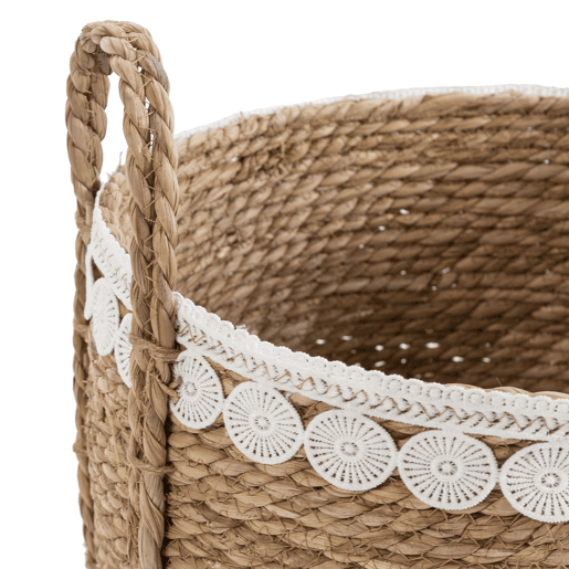 Conjunto de 3 cestos de fibra natural Yasmina com pegas, branconatural