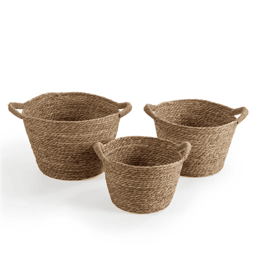 Conjunto de 3 cestos de fibra natural Icia com pegas