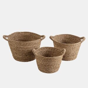 Conjunto de 3 cestos de fibra natural Icia com pegas