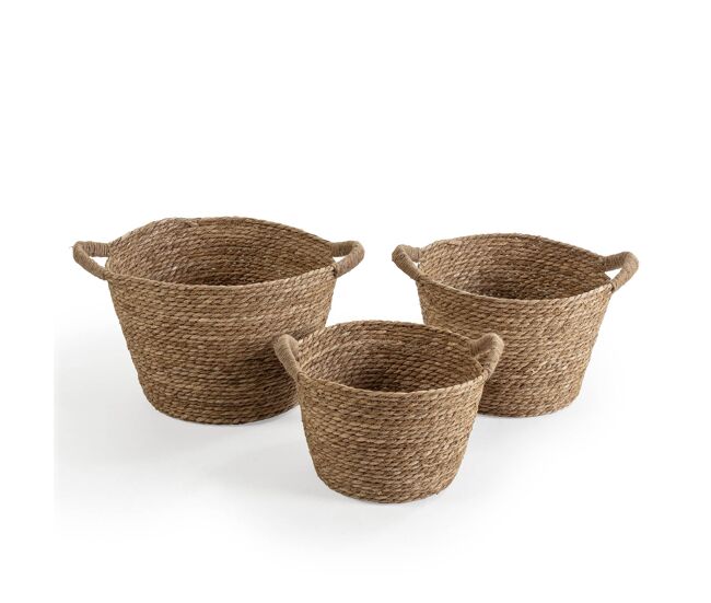 Set de 3 cestas icia de fibra natural con asas