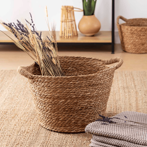 Conjunto de 3 cestos de fibra natural Icia com pegas