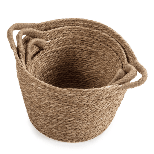 Conjunto de 3 cestos de fibra natural Icia com pegas