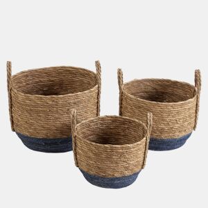 Conjunto de 3 cestos Iria em fibra natural com pegas, azulnatural