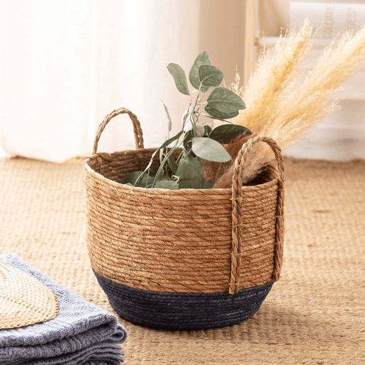 Conjunto de 3 cestos Iria em fibra natural com pegas, azulnatural