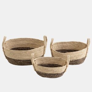 Conjunto de 3 cestos Xiana em fibra natural com pegas, brancocastanho