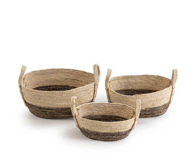 Set de 3 cestas xiana de fibra natural con asas, blanco/marrón