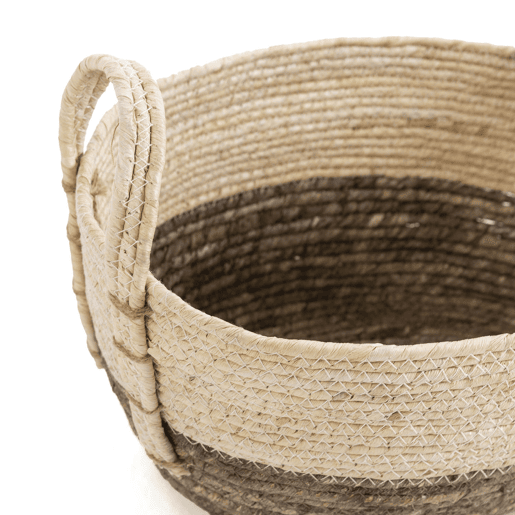 Conjunto de 3 cestos Xiana em fibra natural com pegas, brancocastanho