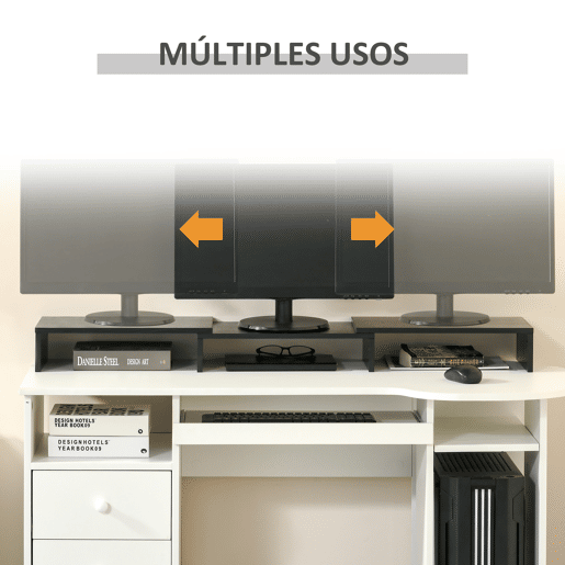 Vinsetto Suporte Elevado para Monitores de Madeira Ajustável em Comprimento e Ângulo para 2 Monitores Notebook 80-117x23,5x10cm Preto