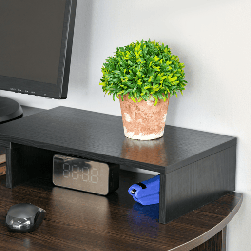 Vinsetto Suporte Elevado para Monitores de Madeira Ajustável em Comprimento e Ângulo para 2 Monitores Notebook 80-117x23,5x10cm Preto