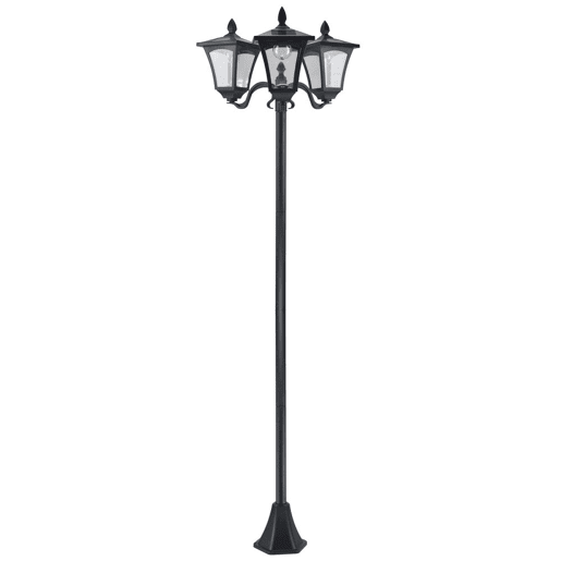 Outsunny Candeeiro Solar de Jardim com 3 Luzes LED Impermeável IP44 Sensor de Noite Candeeiro de Exterior para Terraço Pátio 51,5x47x182,5cm Preto