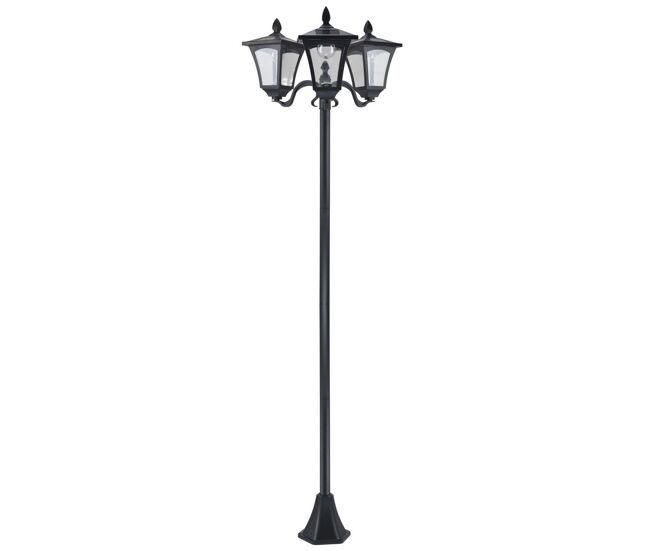 Outsunny farol solar de jardín con 3 luces led impermeable ip44 sensor de noche farola de exterior para camino terraza patio 51,5x47x182,5 cm negro