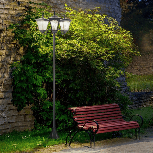 Outsunny Candeeiro Solar de Jardim com 3 Luzes LED Impermeável IP44 Sensor de Noite Candeeiro de Exterior para Terraço Pátio 51,5x47x182,5cm Preto
