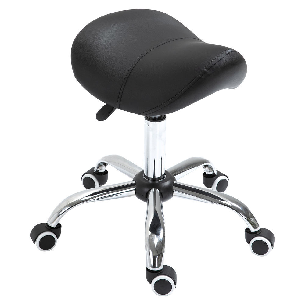 Homcom taburete con ruedas taburete giratorio cosmético con altura ajustable asiento acolchado y amplio dentista peluquería carga 120 kg 52x53x49-61 cm negro