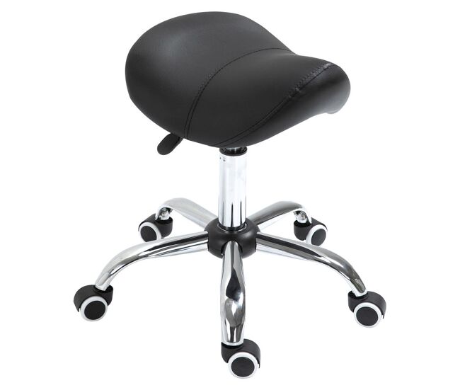 Homcom taburete con ruedas taburete giratorio cosmético con altura ajustable asiento acolchado y amplio dentista peluquería carga 120 kg 52x53x49-61 cm negro
