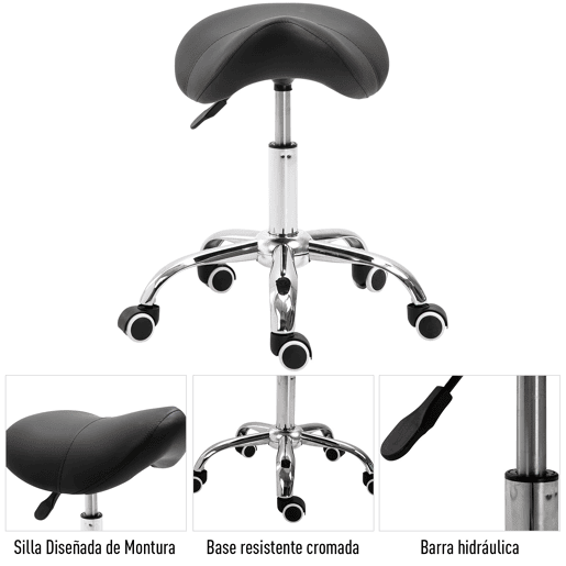 Homcom Cadeira De Trabalho com Rodinhas Banquinho Giratório Banquinho Cosmético preto