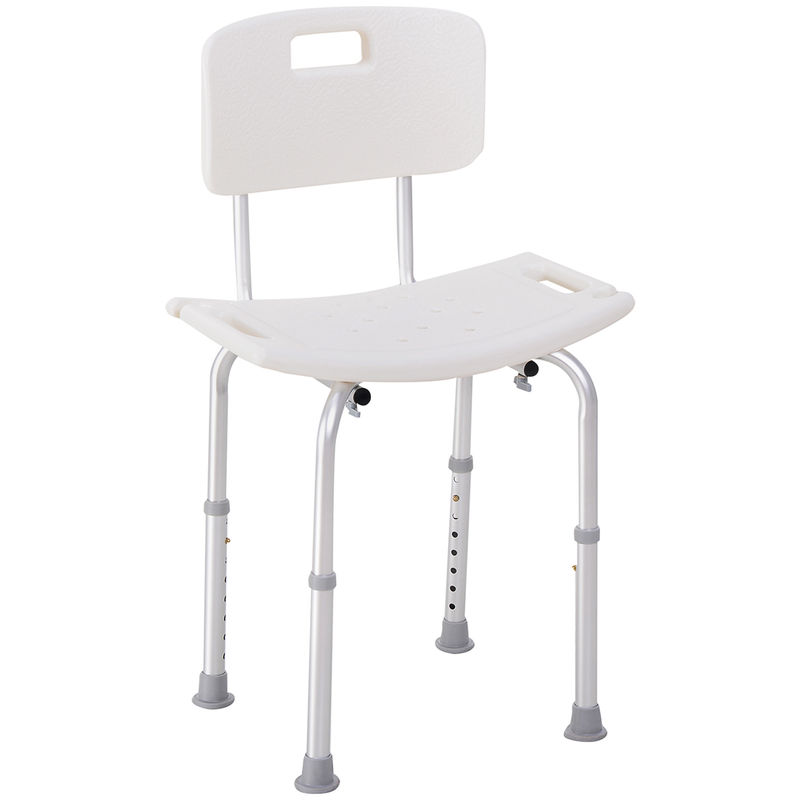 Homcom silla ducha personas mayores taburete de ducha silla para ducha con respaldo altura regulable en 8 niveles y antideslizante ayuda para baño