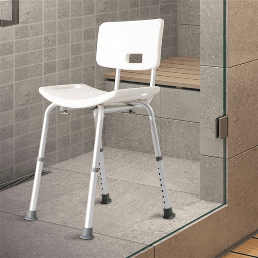 HOMCOM Cadeira para Duche Antiderrapante com Altura Ajustável em 8 Níveis Cadeira de Banho 50,6x43x71-88 cm Branco