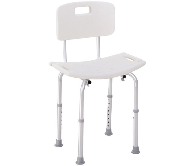 Homcom silla ducha personas mayores taburete de ducha silla para ducha con respaldo altura regulable en 8 niveles y antideslizante ayuda para baño