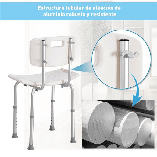 HOMCOM Cadeira para Duche Antiderrapante com Altura Ajustável em 8 Níveis Cadeira de Banho 50,6x43x71-88 cm Branco