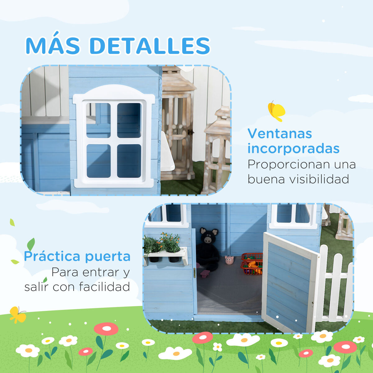 AIYAPLAY casita infantil exterior e interior de madera, casita infantil con puerta para mascotas, cocina de juguete, media puerta y ventanas, natural AIYAPLAY casita infantil exterior e interior de madera, casita infantil con puerta para mascotas, cocina de juguete, media puerta y ventanas, natural