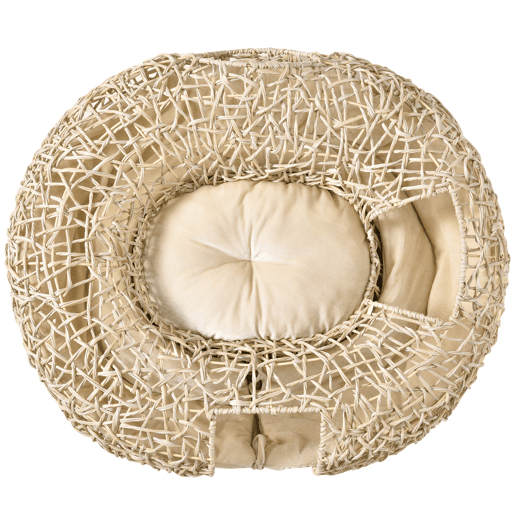 PawHut Cama para Gatos de Vime PE 78x69x22cm Cama para Gatos com Almofada Suave 3 Orifícios de Acesso e Canal em Forma de Anel Natural