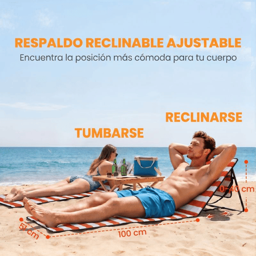 Outsunny Conjunto de 2 Esteiras de Praia Dobráveis Acolchoadas em Tecido Oxford PVC 600D com Encosto Reclinável e Alça de Transporte para Jardim 142x51x40 cm Vermelho e Branco