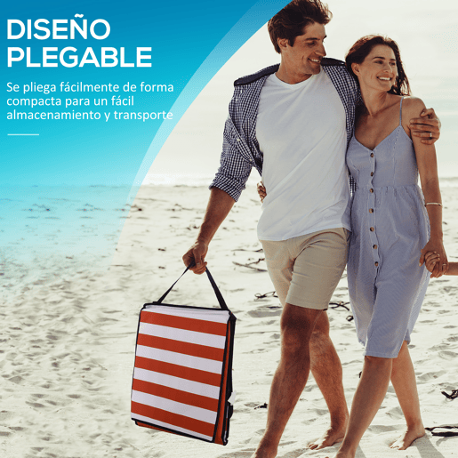 Outsunny Conjunto de 2 Esteiras de Praia Dobráveis Acolchoadas em Tecido Oxford PVC 600D com Encosto Reclinável e Alça de Transporte para Jardim 142x51x40 cm Vermelho e Branco