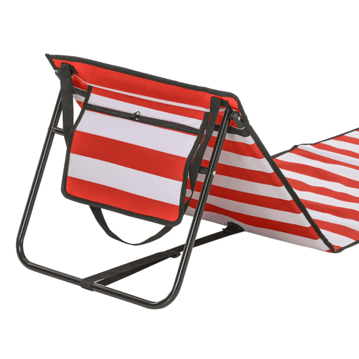 Outsunny Conjunto de 2 Esteiras de Praia Dobráveis Acolchoadas em Tecido Oxford PVC 600D com Encosto Reclinável e Alça de Transporte para Jardim 142x51x40 cm Vermelho e Branco