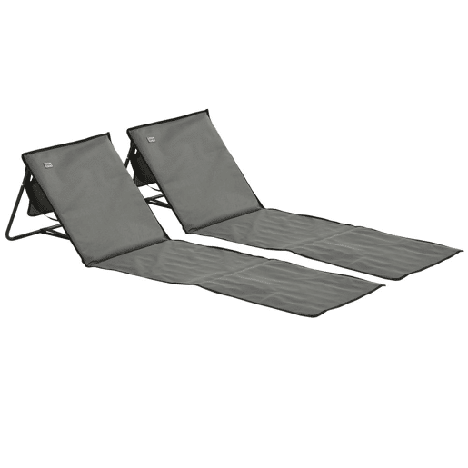 Outsunny Conjunto de 2 Esteiras de Praia Dobráveis em Tecido Oxford 600D com Encosto Reclinável e Alça de Transporte para Jardim 142x51x40 cm Cinzento