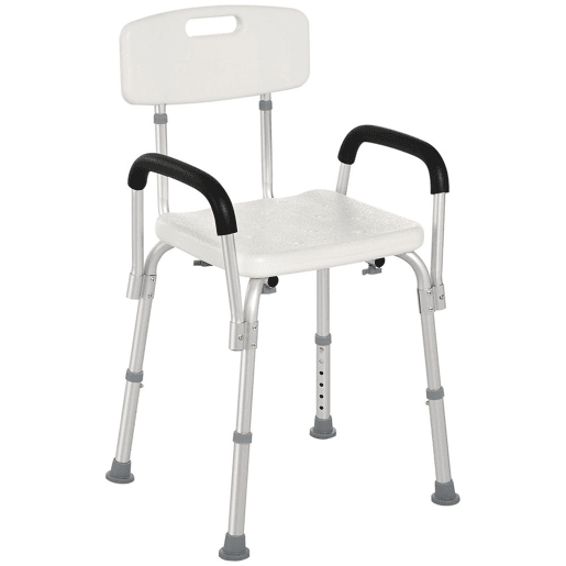HOMCOM Cadeira para Duche Antiderrapante com Altura Ajustável em 6 Níveis Cadeira de Banho com Apoio para os Braços Amovíveis 47x50x74-87 cm Branco