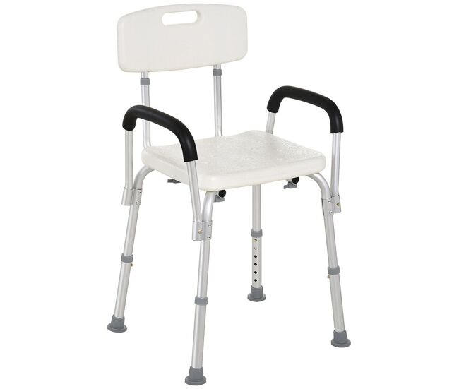 Homcom silla ducha personas mayores taburete de ducha silla para ducha con respaldo altura regulable antideslizante y apoyabrazos carga 136 kg ayuda para baño para ancianos y discapacitados