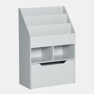 HOMCOM Estante de Brinquedos com 3 Compartimentos 2 Prateleiras e Gaveta Móvel com 4 Rodas Estante para Livros Infantil para Dormitório Infantil Sala de Jogos 60x29,9x90cm Cinza