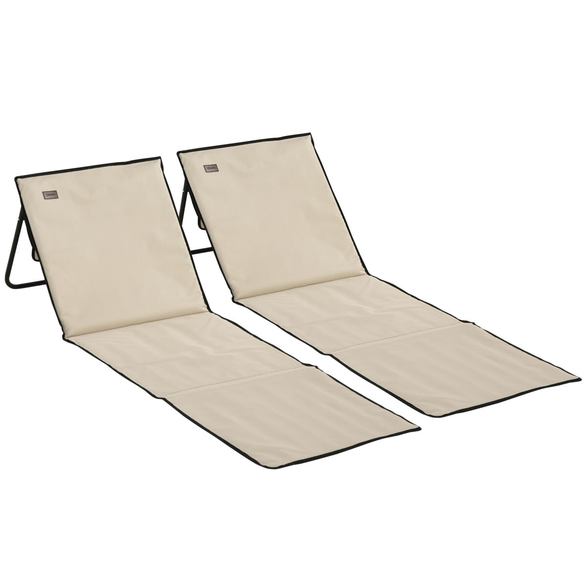Outsunny conjunto de 2 esterillas de playa plegable esteras acolchadas de tela oxford pvc 600d con respaldo reclinable y bolsa de transporte para jardín 142x51x40 cm beige