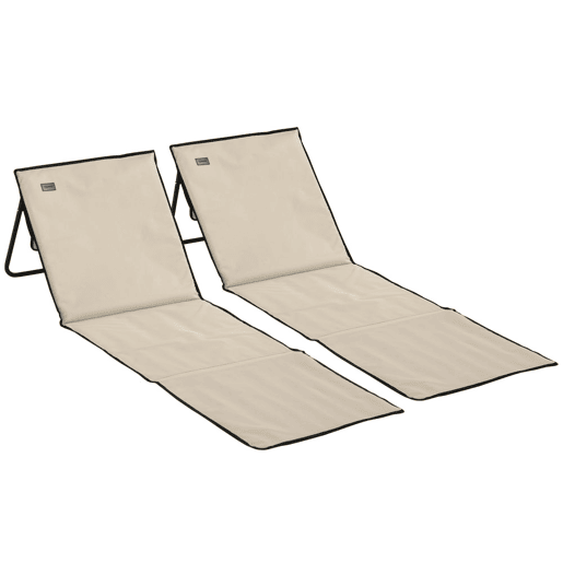Outsunny Conjunto de 2 Esteiras de Praia Dobráveis com Encosto Reclinável, Almofadadas, em Tecido Oxford PVC 600D e Alça de Transporte para Jardim 142x51x40 cm Bege