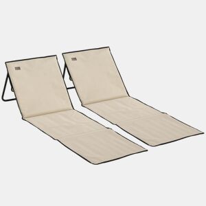 Outsunny Conjunto de 2 Esteiras de Praia Dobráveis com Encosto Reclinável, Almofadadas, em Tecido Oxford PVC 600D e Alça de Transporte para Jardim 142x51x40 cm Bege