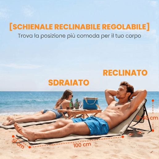 Outsunny Conjunto de 2 Esteiras de Praia Dobráveis com Encosto Reclinável, Almofadadas, em Tecido Oxford PVC 600D e Alça de Transporte para Jardim 142x51x40 cm Bege